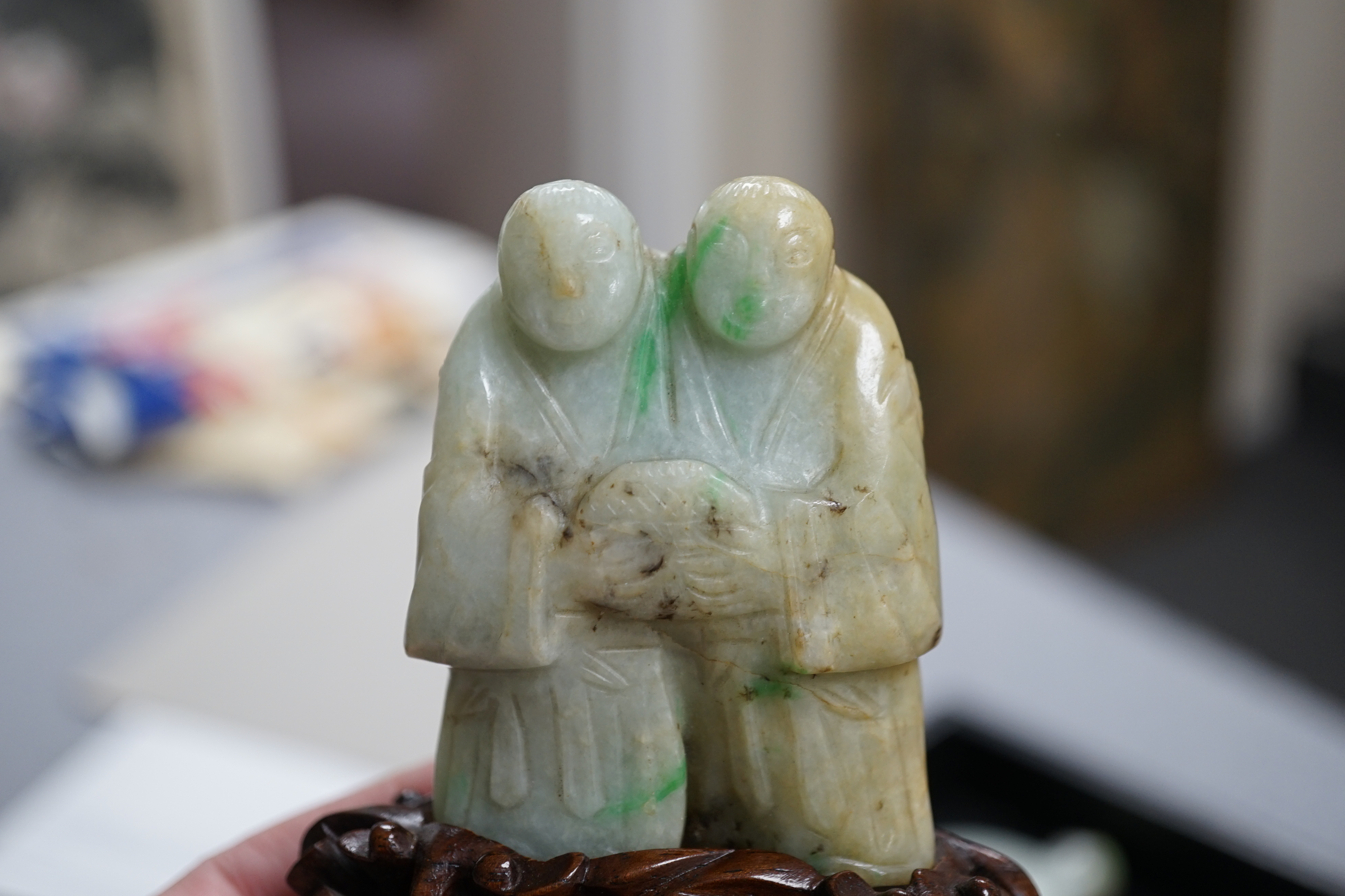 A Chinese jadeite group of the He He Erxian, 19th century